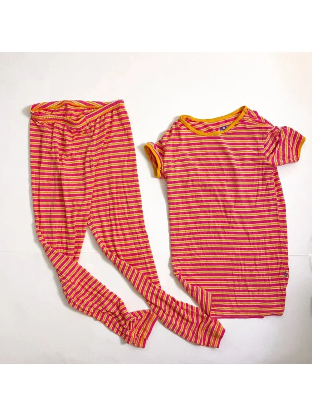 Kickee Pants Pink/Orange Striped Bamboo Viscose Pajamas, Size 12
